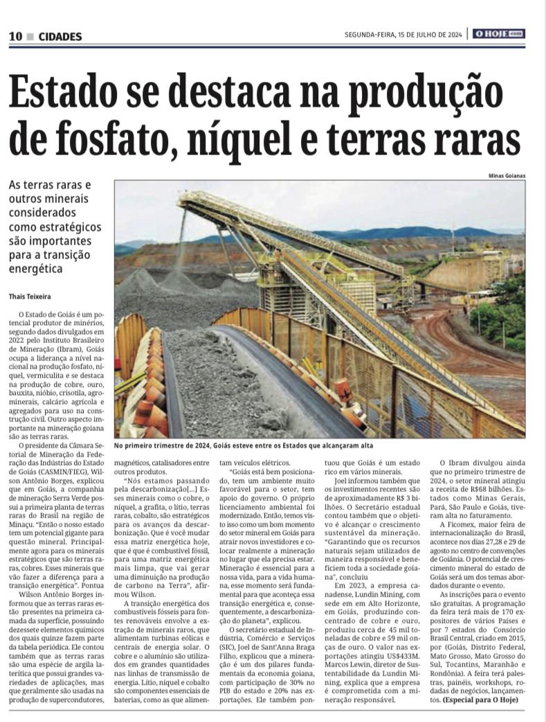 No momento, você está visualizando Estado se destaca pela produção de fosfato, níquel, e terras raras
