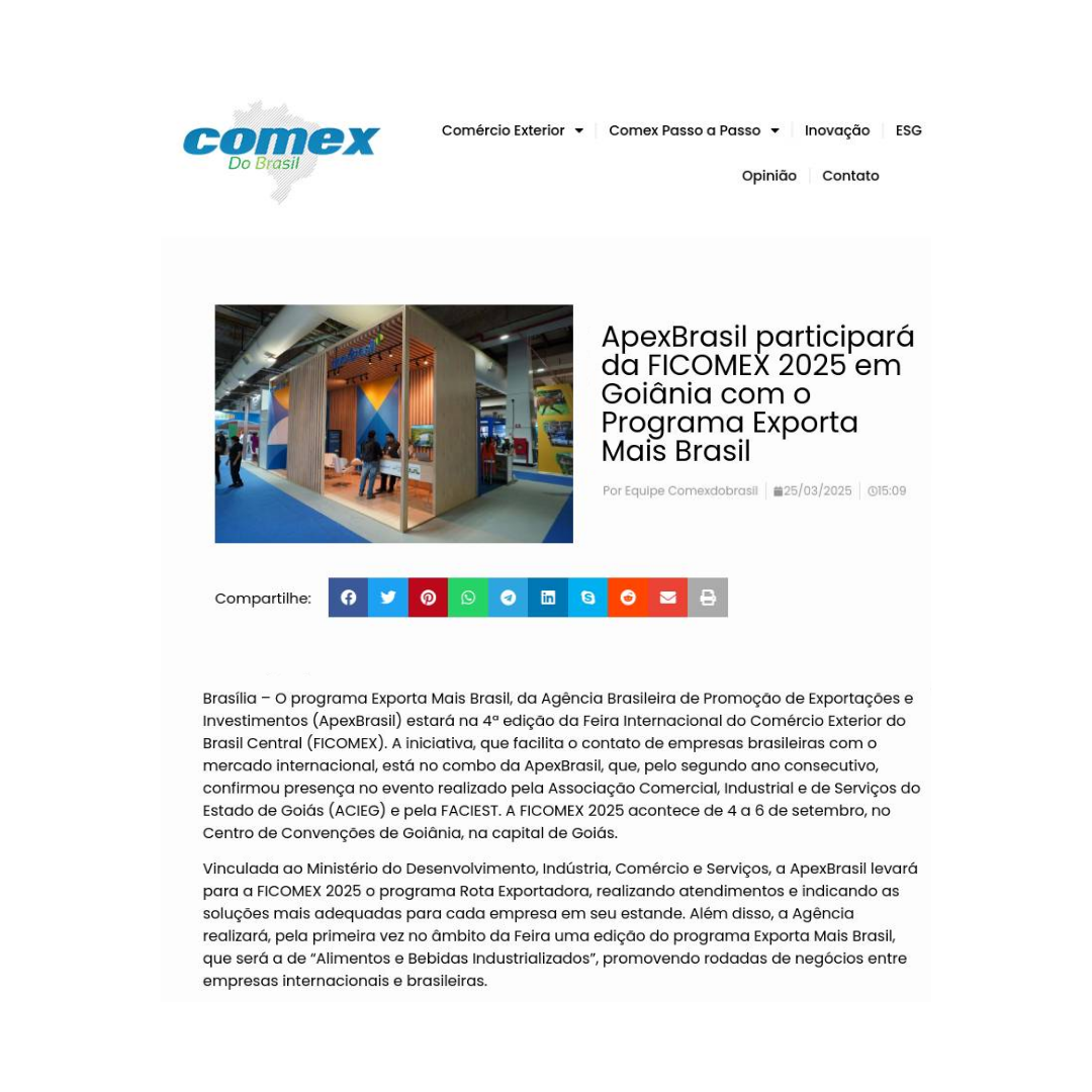 No momento, você está visualizando ApexBrasil participará da FICOMEX 2025 em Goiânia com o Programa Exporta Mais Brasil