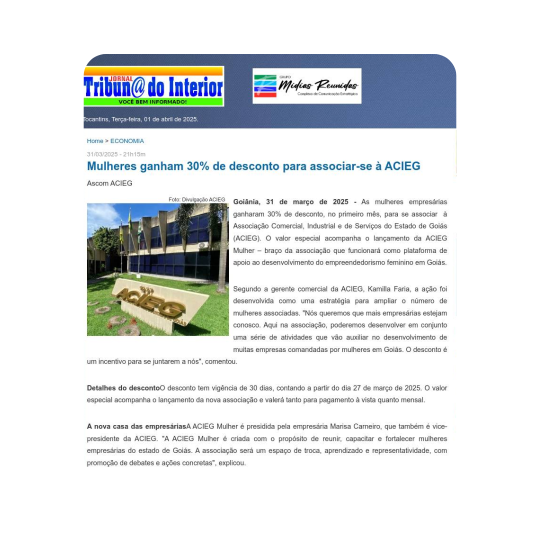 No momento, você está visualizando Mulheres ganham 30% de desconto para associar-se à ACIEG