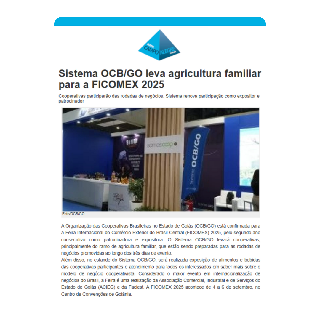 No momento, você está visualizando Sistema OCB/GO leva agricultura familiar para a FICOMEX 2025